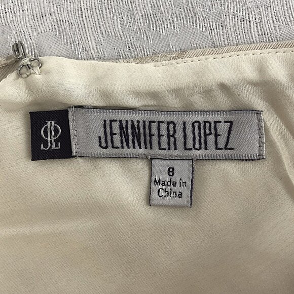 Jennifer Lopez Elegant Cream Shimmering Floral Sleeveless Midi Prom Dress Size 8 - Picture 14 of 16